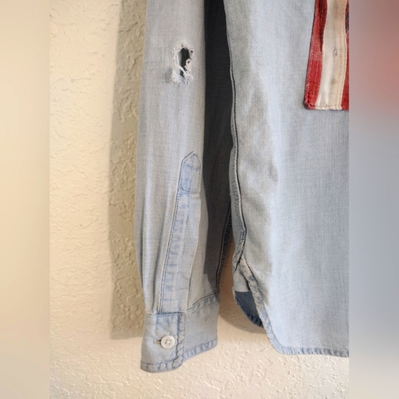 Denim & Supply Ralph Lauren Distressed American Flag Button Down Shirt - Picture 8 of 10
